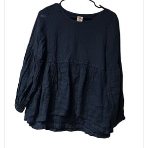 Crown Linen Designs  Navy Blue Women's Blouse Sz S